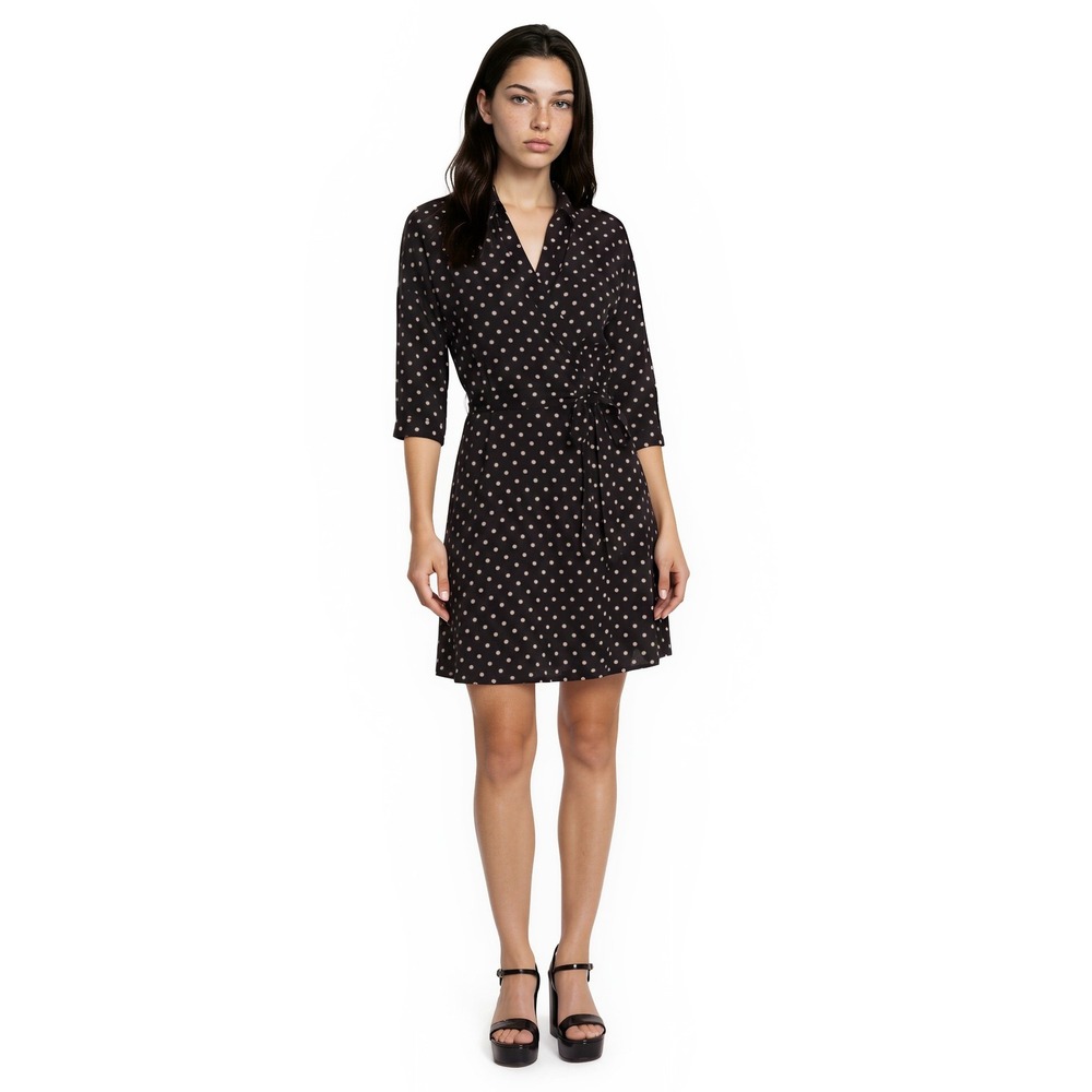 Talbots Wrap Dress Women's Size 16 Black White Polka Dot Knee Length Fit & Flare